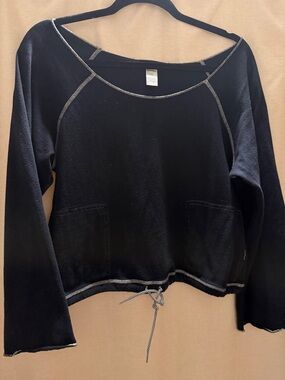 DKNY Black Scoop-Neck Drawstring Sweatshirt
